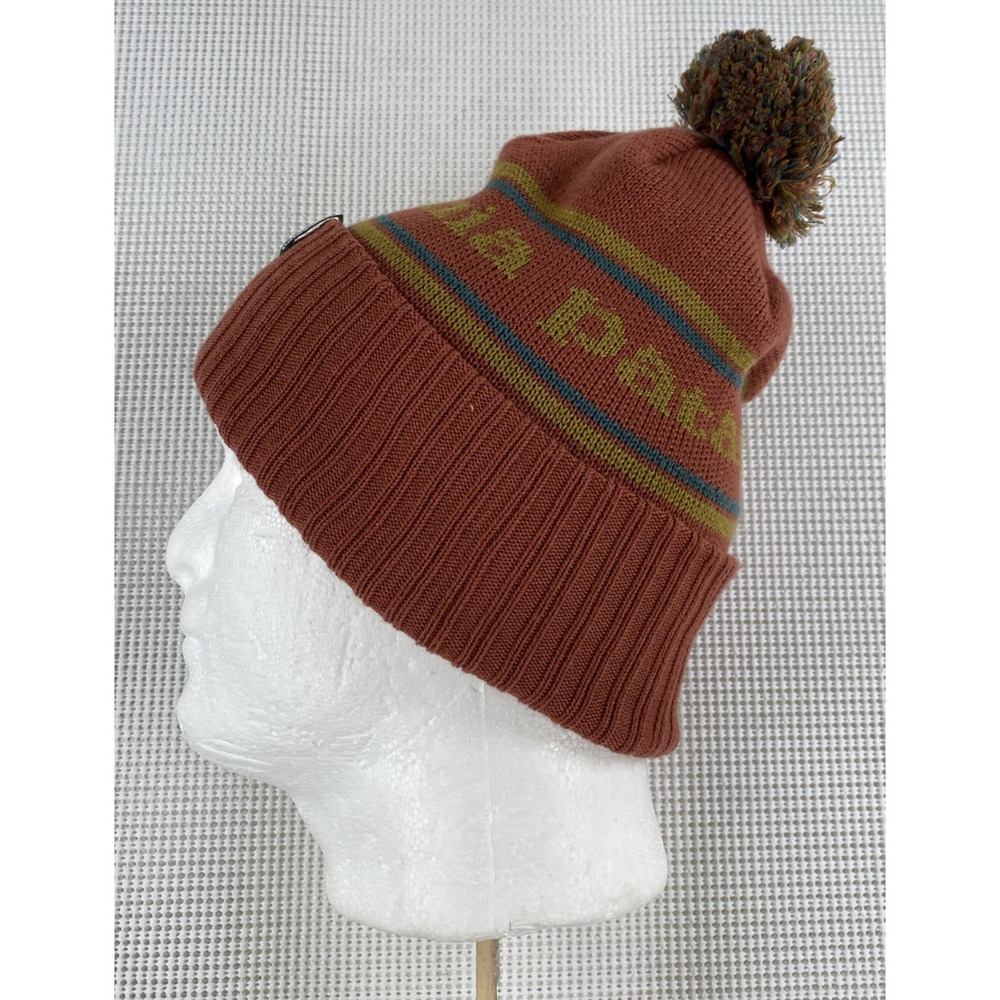 Patagonia Powder Town Pom Beanie Park Stripe Knit Spanish Red - Picture 9 of 9